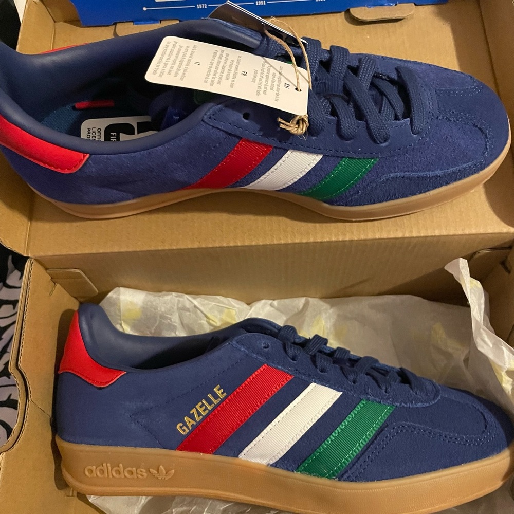 adidas Gazelle Navy Blue with Red White and Green Stripes